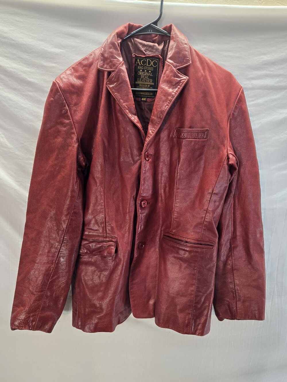 Vintage ACDC RAG STORES Men's 44 Red Leather Jacket